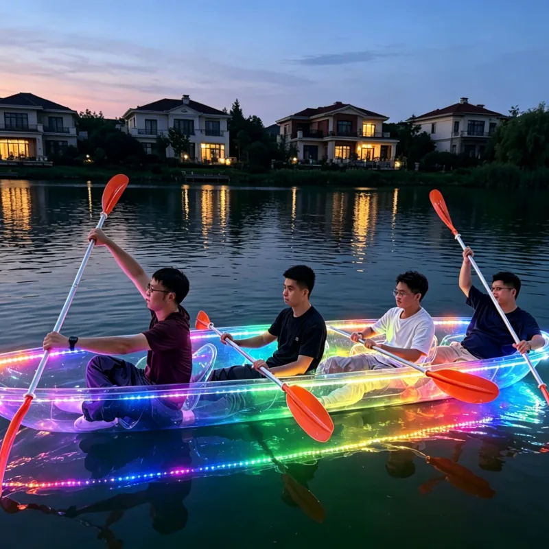 WOLANG transparent LED kayak illuminated at night